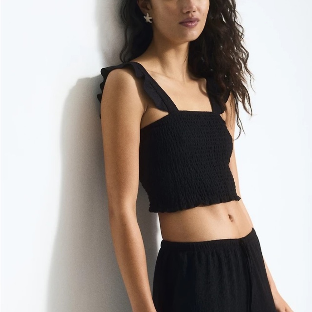 Zara Smocked Ruffled Crop Top